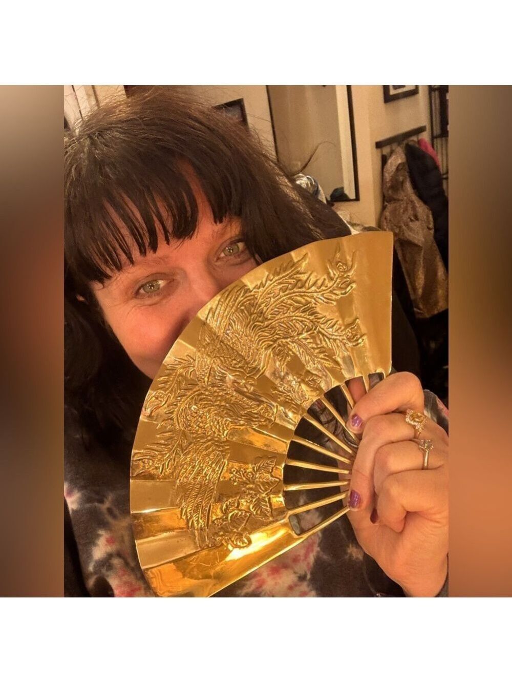 VINTAGE Taiwan ROC Gold Tone Phoenix Fan • Ornate Relief Art • Prosperity Decor - Picture 16 of 16